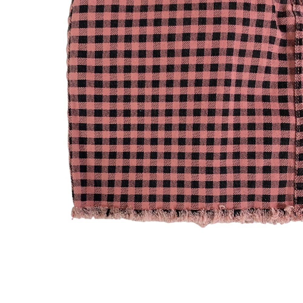 Forever 21 Pink & Black Checkered Mini Skirt S Y2K 2016 Vibe Plaid Raw Hem Denim - Picture 6 of 11